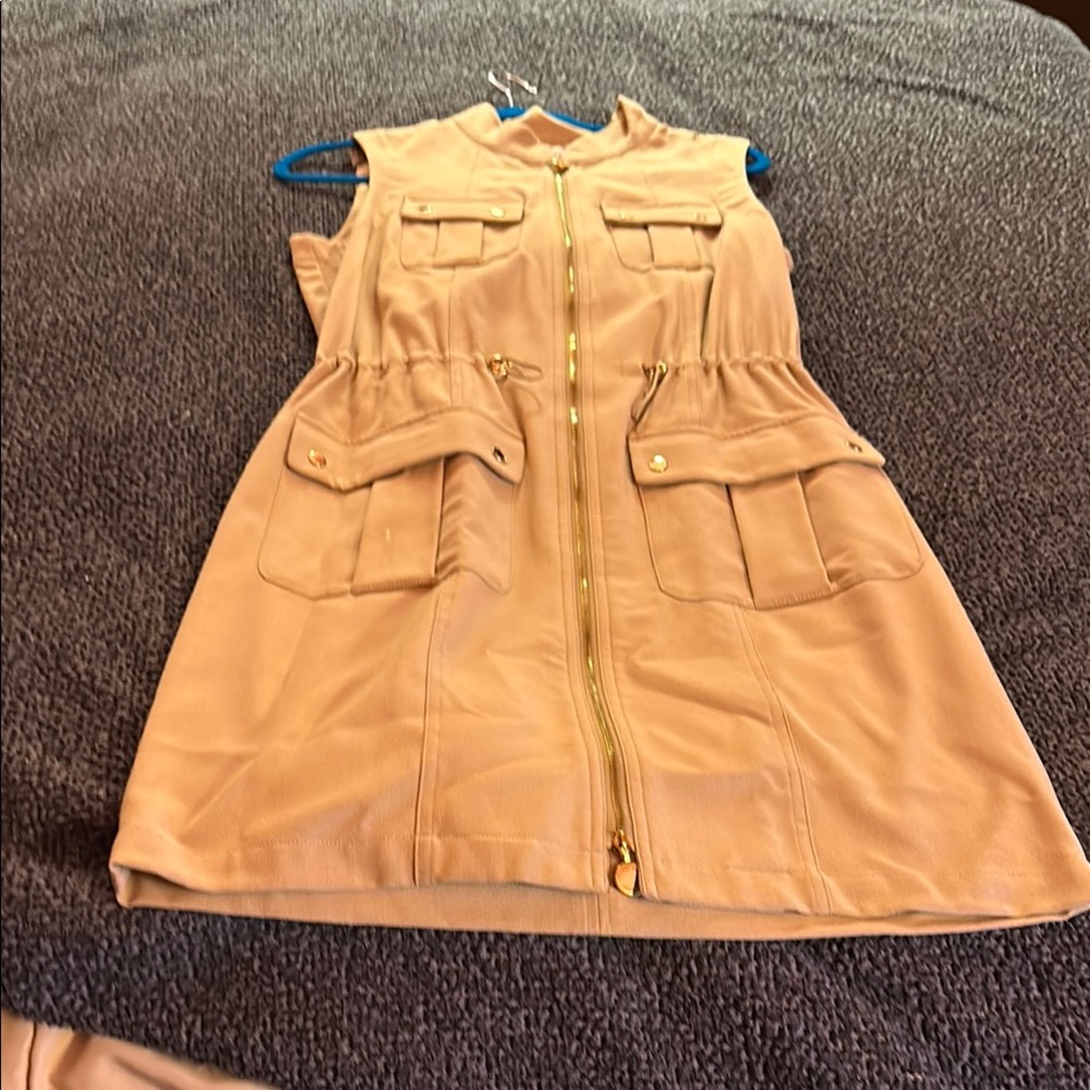 Chic Tan Sleeveless Vest with Gold Zipper